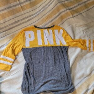 PINK long sleeve yellow/gray t shirt small